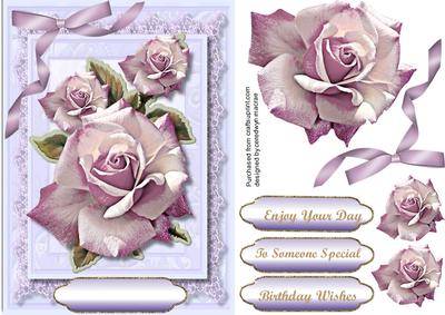 Lovely Shaded Lilac Roses on Lace 