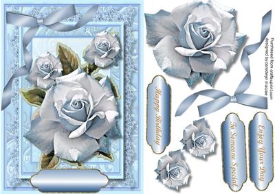 Lovely Shaded Blue Roses on Lace 