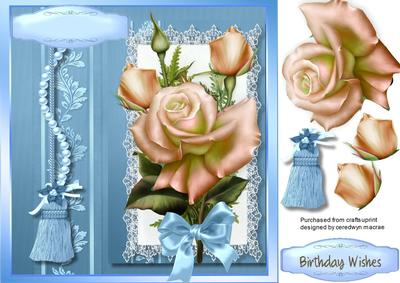 Beautiful Cream Roses on Lace 8x8