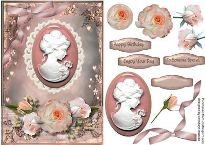 Beautiful Pink Cameo with Roses and Babys Breath