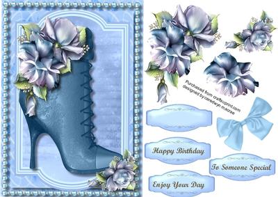 Beautiful Blue Roses with Boot and Pearls, K
