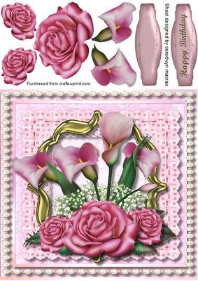 Beautiful Pink Flowers on Lace and Pearls