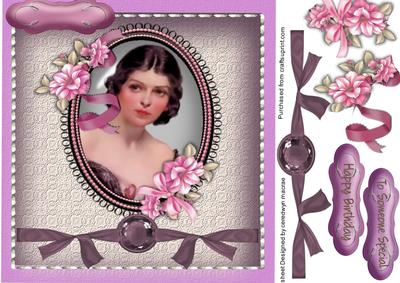 Beautiful Lady in a Oval Floral Frame 