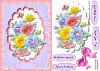 Lovely Pansys on Lace 