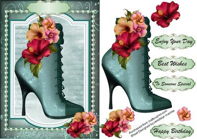Lovely Green Boot and Hibiscus Flowers