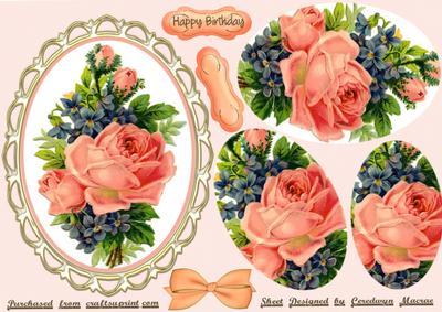 Beautiful Roses on a Gold Ornate Frame 