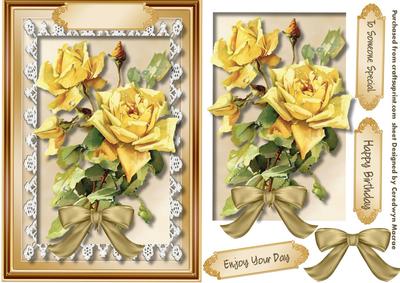 Lovely Yellow Roses on Stunning Lace 