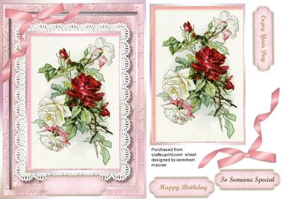 Beautiful Red and White Roses on Butterfly Lace 
