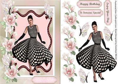 Lovely Lady in Polka Dot Dress with Magnolias