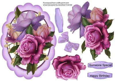 Lovely Lilac Roses on a Scalloped Frame 
