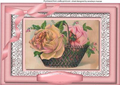 Beautiful Basket of Roses in a Pink Frame