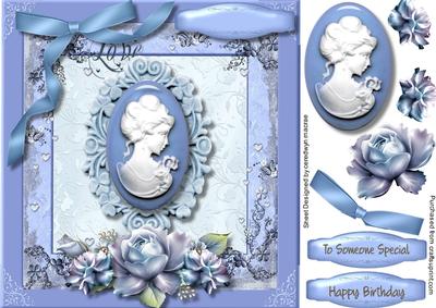 Beautiful Blue Cameo and Roses 