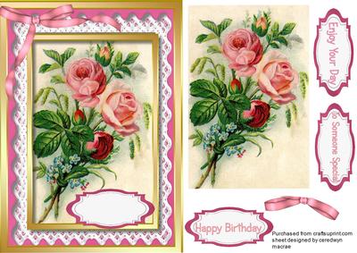 Beautiful Roses on Lace and Gold 