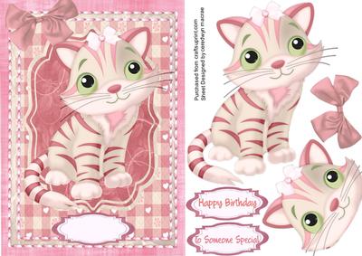 Lovely Cute Striped Pink Cat.