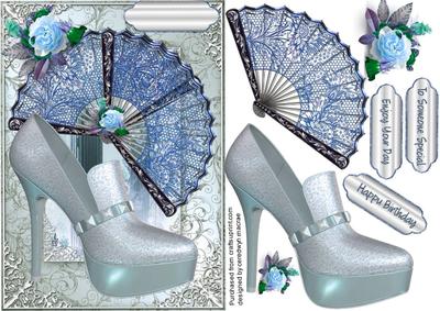 Lovely Blue Fan ,rose and Shoe 