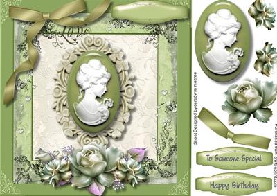 Lovely Green Cameo and Roses