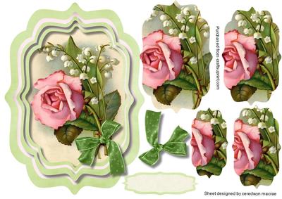 Lovely Rose and Lilly of the Valley Bracket Card ( Pyramid )