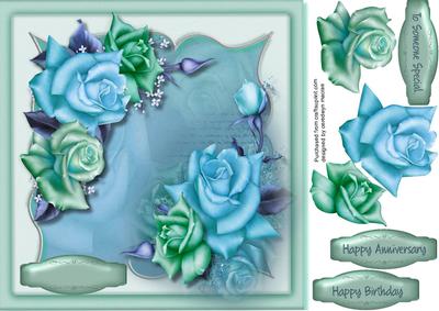 Lovely Blue and Green Roses on Kadair Frame 