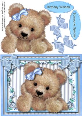 Lovely Little Fuzzy Bear in Blue 