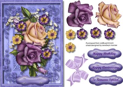 Lovely Roses in a Lilac Ornate Frame