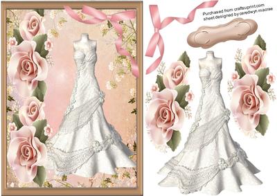 Beautiful Wedding Dress and Pink Roses 