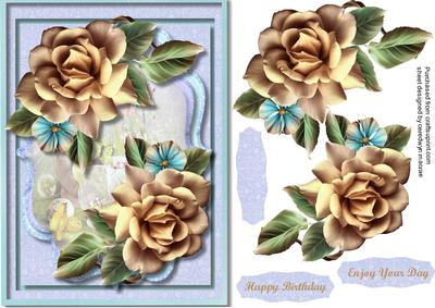 Lovely Cream Roses and Blue Flowers
