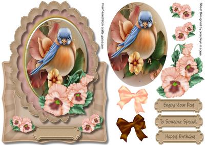 Love Topper or Easal Bird Among the Pansys