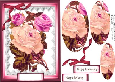 Lovely Roses in Deep Cerise Frame ( Pyramid )