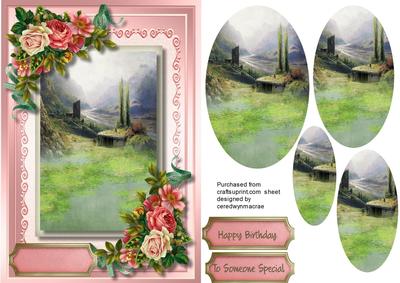 Lovely Vintage Scene and Flowers , Pyramid