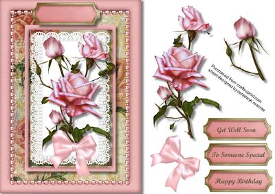 Beautiful Roses on Vintage Lace with Pearls 