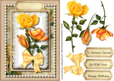 Beautiful Yellow Roses on Lace with Pearls 