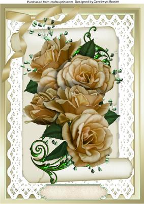 A4 Lovely Cream Roses on a Scroll