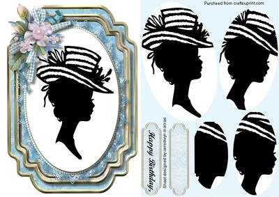 Lovely Silhouette Lady on Blue Damask Plate 