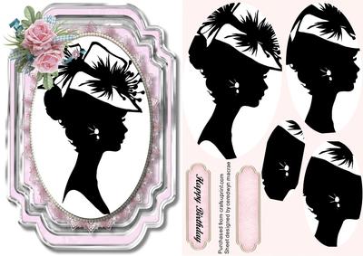 Lovely Silhouette Lady on a Pink Damask Plate