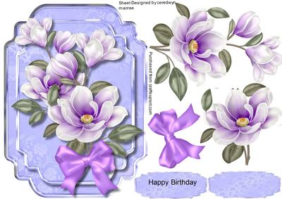 Beautiful Lilac Magnolias on a Damask Plate 