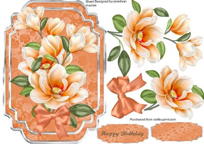Beautiful Orange Magnolias on a Damask Plate 