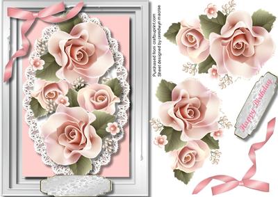 Beautiful Pink Roses on Lace and Silver