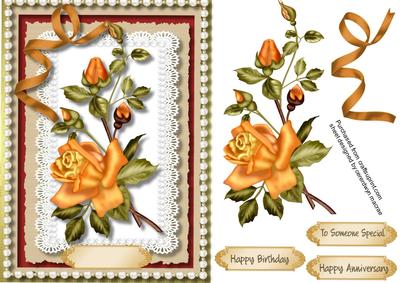 Lovely Golden Roses on a Lace and Pearl Frame 