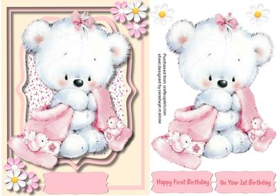 Lovely Fluffy Teddys 1st Birthday Pink