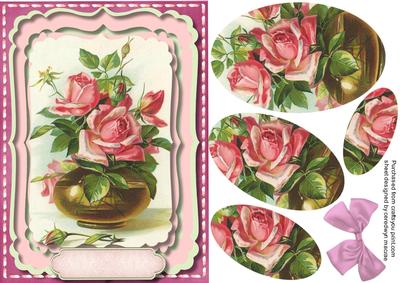 Beautiful Vase of Pink Roses in a Ornate Frame 