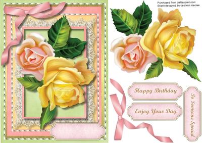Beautiful Roses on Lace and Double Stitching