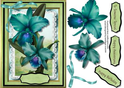 Beautiful Aqua Orchids on Lace 