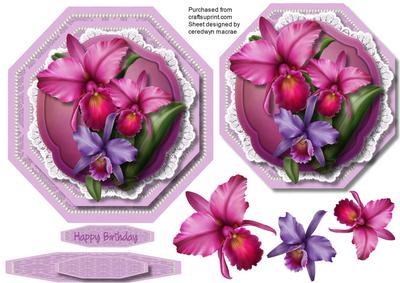Stunning Octagonal Easal or Topper with Beautiful Orchids 