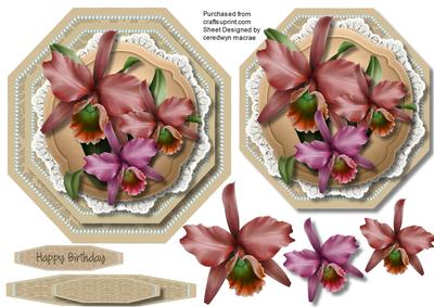 Stunning Octagonal Easel or Topper with Pale Wine Orchids