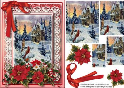 Beautiful Christmas Scene and Poinsetia 