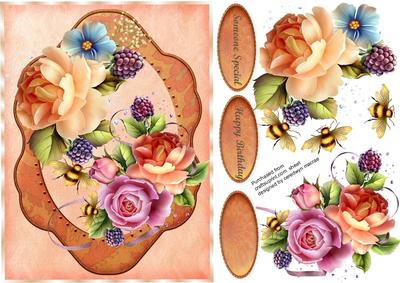 Beautiful Roses with Fruit and Bees 