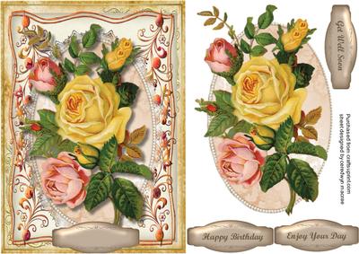 Lovely Yellow and Pink Roses in a Ornate Frame 