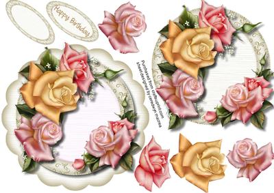 Beautiful Edwardian Roses in a Scalloped Frame