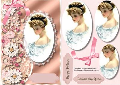 Lovely Vintage Lady in a Lace Oval Frame 