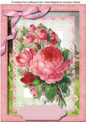A4 Lovely Pink Roses on Fine Lace 
